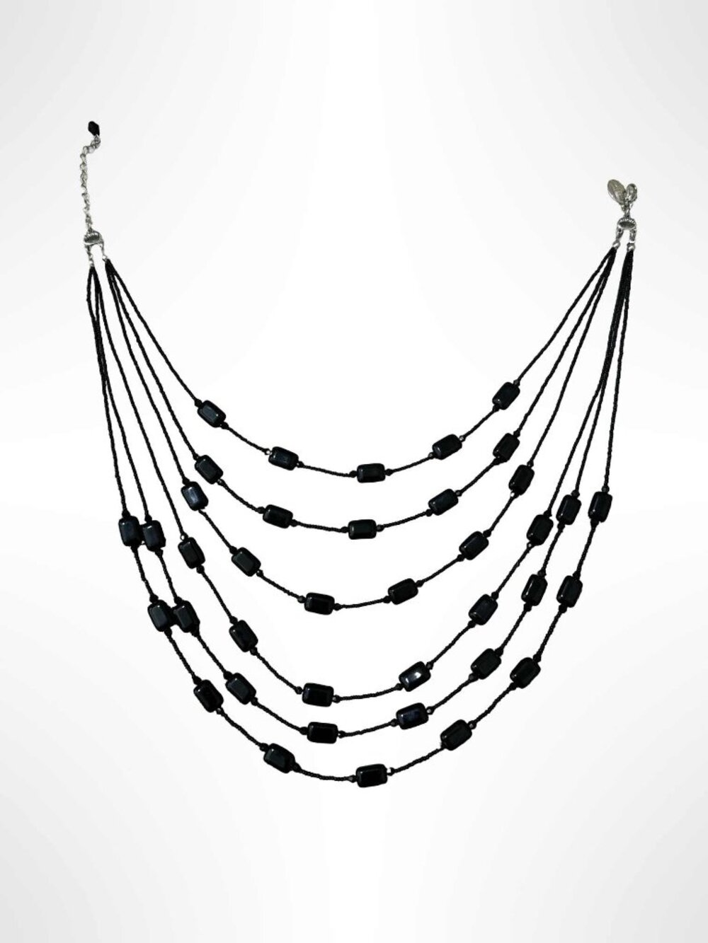 WHITE HOUSE BLACK MARKET Multi Strand Beaded Bib Necklace Black